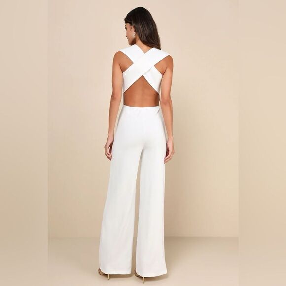 Lulus Thinking Out Loud White Backless Jumpsuit Size XL NEW NWT - Picture 10 of 15